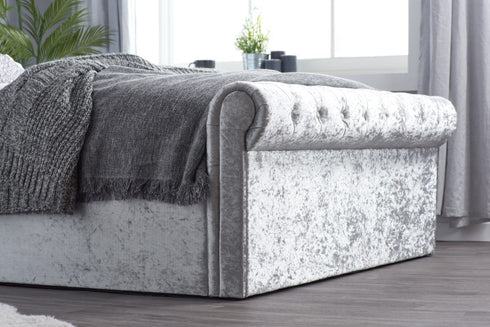 Sienna Fabric Side Ottoman Bed - Crush Velvet Steel